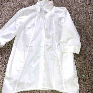 Joan Rivers top button front blouse tunic style SZ XS white 3/4 sleeve w pockets